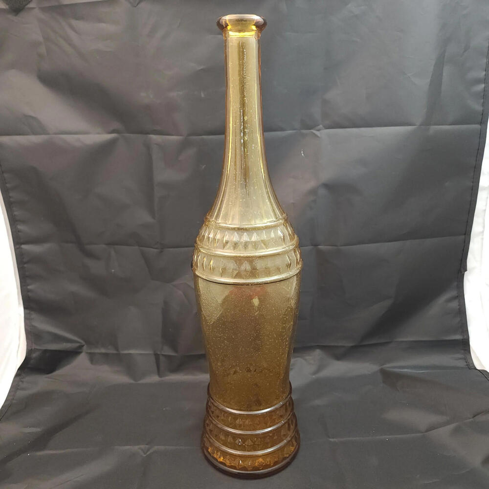 Vintage‎ Empoli MCM Italian Amber Honey Glass Diamond Cut Tall Decanter Bottle